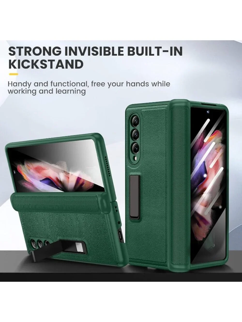 Ruky Samsung Galaxy Z Fold 3 Case Green Kickstand Screen Protector Hinge Cover